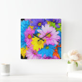 デイジーフラワーミックス時計 スクエア壁時計 (ホーム)