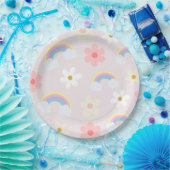 デイジーフラワーレインボーピンクプレート ペーパープレート (パーティー)