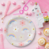 デイジーフラワーレインボーピンクプレート ペーパープレート (パーティー)