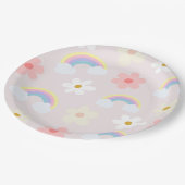 デイジーフラワーレインボーピンクプレート ペーパープレート (アングル)