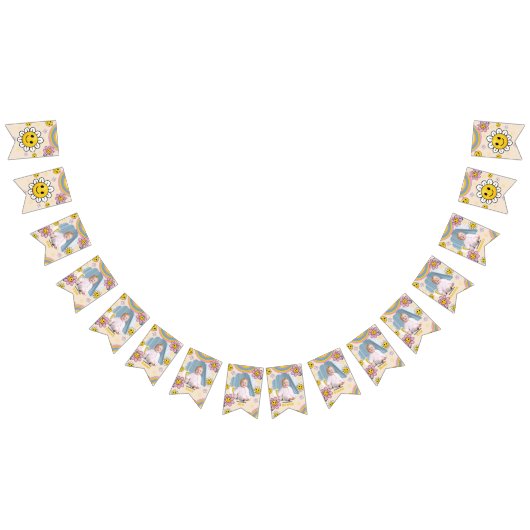 デイジーフラワーレインボーファースト誕生日バンティングフラグ バンティングフラッグ (全)