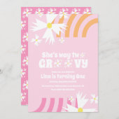 デイジーフラワーレトロウェイツーグルーヴィ誕生日ピンク (正面/裏面)