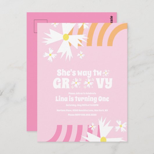 デイジーフラワーレトロウェイツーグルーヴィ誕生日 ポストカード (正面/裏面)