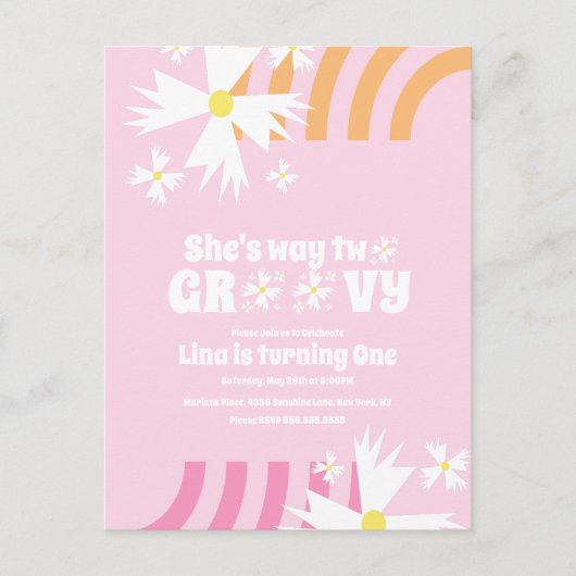 デイジーフラワーレトロウェイツーグルーヴィ誕生日 ポストカード (正面)