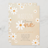 デイジーフラワーレトロ誕生日パーティーへの招待 招待状 (正面/裏面)