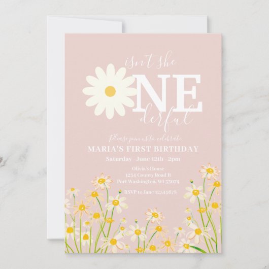 デイジーフラワー1歳の誕生日 招待状 (正面)