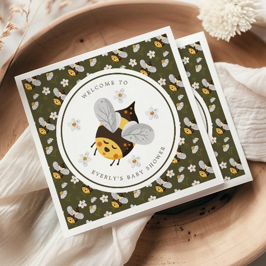 デイジーフラワー(昆虫)マルハナバチビーグリーンベビーシャワー スタンダードカクテルナプキン