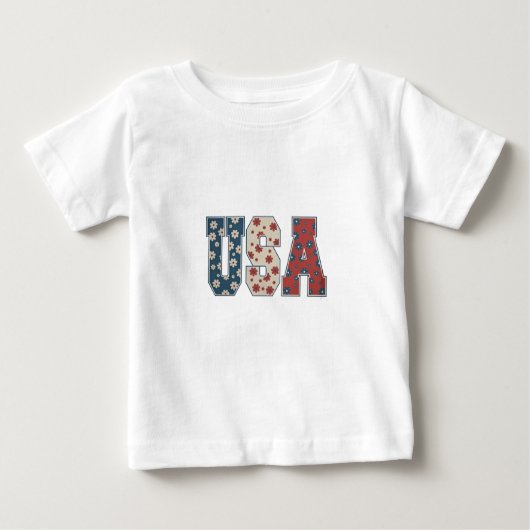 デイジーフラワーUSA国旗7月4日愛国心 ベビーTシャツ (正面)