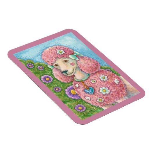 デイジーフランスのピンクプードル長方形ドッグマグネット マグネット (右側)