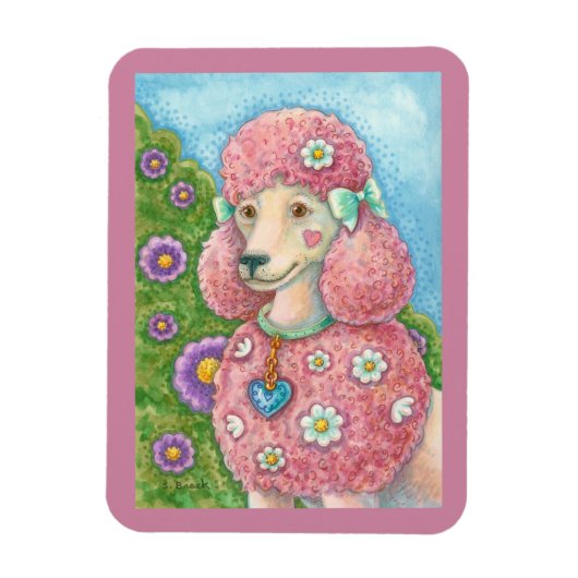 デイジーフランスのピンクプードル長方形ドッグマグネット マグネット (縦)