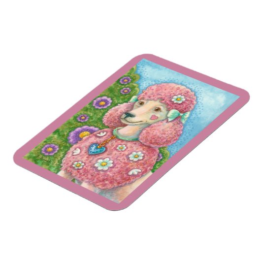 デイジーフランスのピンクプードル長方形ドッグマグネット マグネット (左側)