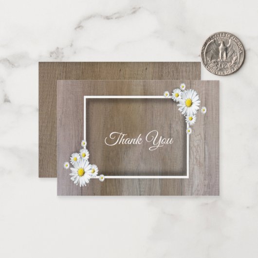 デイジーフレームの木材サンキューカード ノートカード (正面/裏面インサイチュ)