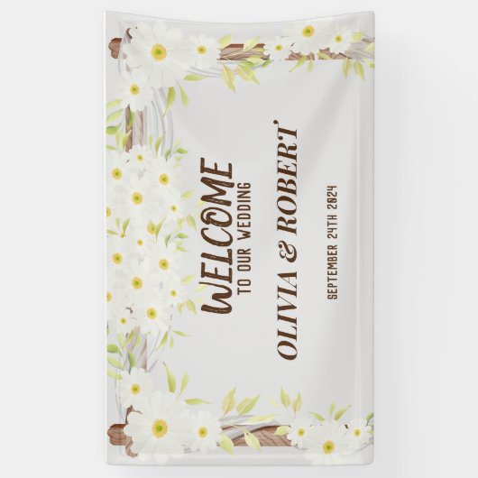 デイジーフローラは私たちの結婚式パーティーへようこそバナー 横断幕 (縦)
