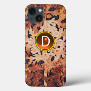 デイジーフローラオレンジ玉モノグラムの褐色花 iPhone 13ケース