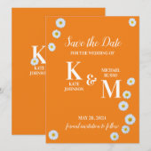 デイジーフローラシンプルオレンジホワイト セーブザデート (正面/裏面)