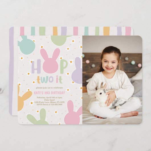 デイジーフローラバニー第2誕生日 招待状 (正面/裏面)