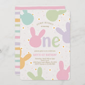 デイジーフローラバニー1歳の誕生日 招待状 (正面/裏面)