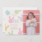 デイジーフローラバニー1stバースデーフォト 招待状 (正面)