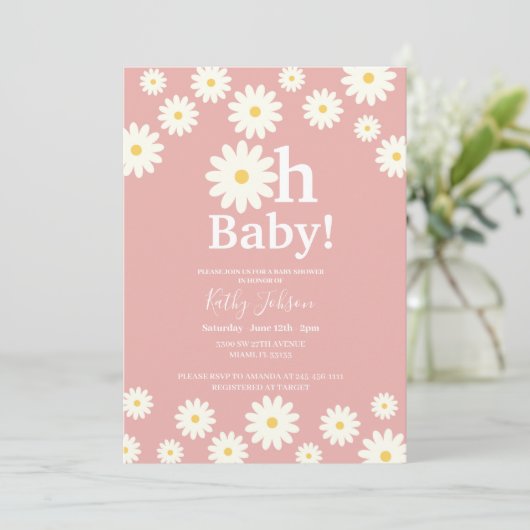 デイジーフローラピンクボヘミアンベビーシャワー招待状 招待状 (スタンド正面)
