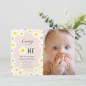 デイジーフローラピンク写真1st誕生日招待状 招待状 (スタンド正面)