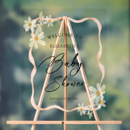 デイジーフローラブラウンベビーシャワーウェルカムサイン アクリルサイン