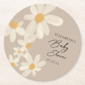 デイジーフローラブラウンベビーシャワー ラウンドペーパーコースター (正面)