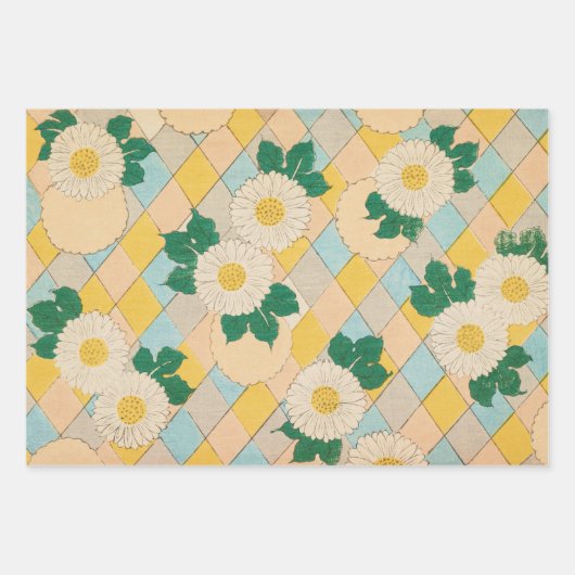 デイジーフローラプリント日本のレトロパターン ラッピングペーパーシート (正面3)