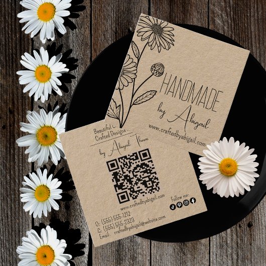 デイジーフローラミニマリストハンドメイド手作り スクエア名刺