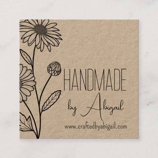 デイジーフローラミニマリストハンドメイド手作り スクエア名刺 (正面)