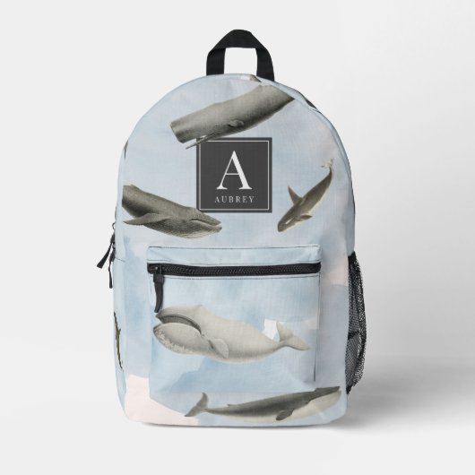 デイジーフローラルパターンウォーターカラーモノグラム プリントバックパック (正面)