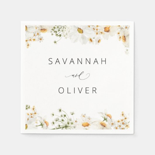 デイジーフローラ名またはモノグラムナプキンス スタンダードカクテルナプキン (正面)