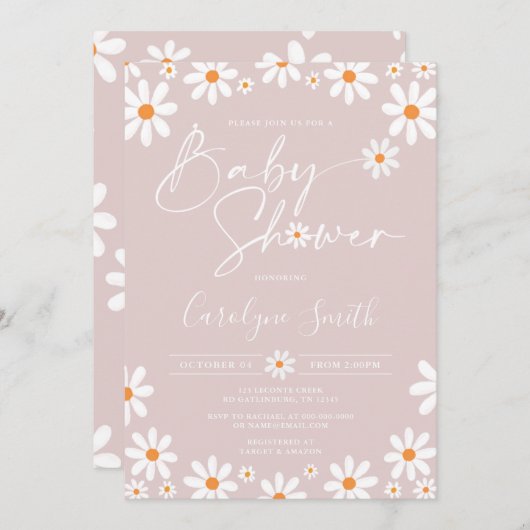 デイジーフローラ水の色ベビーシャワーの招待 招待状 (正面/裏面)