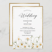 デイジーフローラ水色金ゴールド結婚ズ 招待状 (正面/裏面)