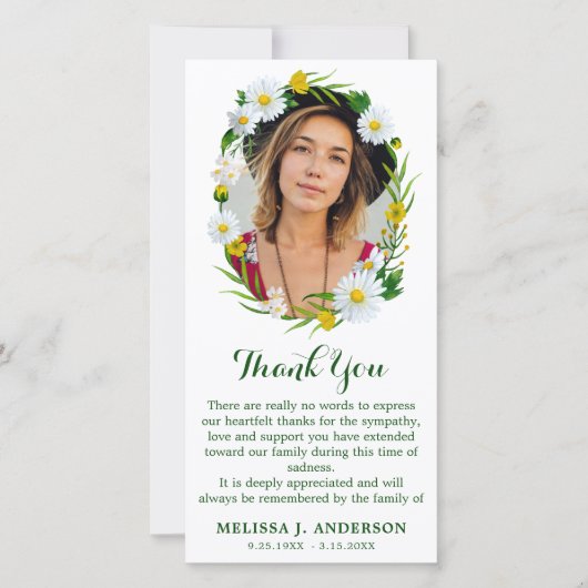 デイジーフローラ記念写真悔やみや弔慰葬儀 サンキューカード (正面)