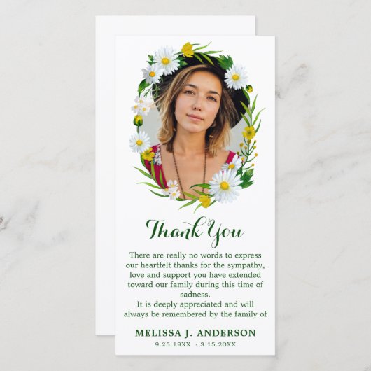 デイジーフローラ記念写真悔やみや弔慰葬儀 サンキューカード (正面/裏面)