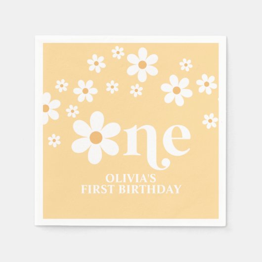 デイジーフローラ1歳の誕生日ナプキン スタンダードカクテルナプキン (正面)