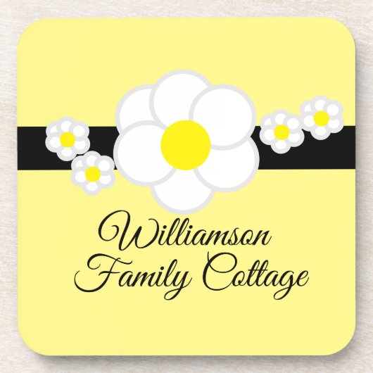 デイジーブラックストライプイエローファエレガントミリコテージ コースター (正面)