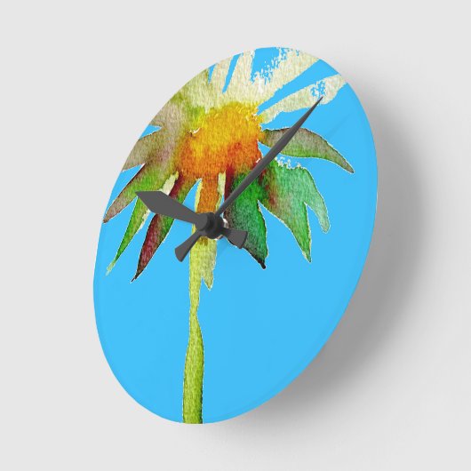 デイジーブルーモダンアートフラワー ラウンド壁時計 (傾斜)