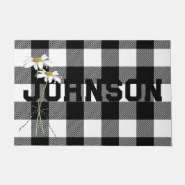 デイジーブーケと名前オンバッファロープレイド ドアマット