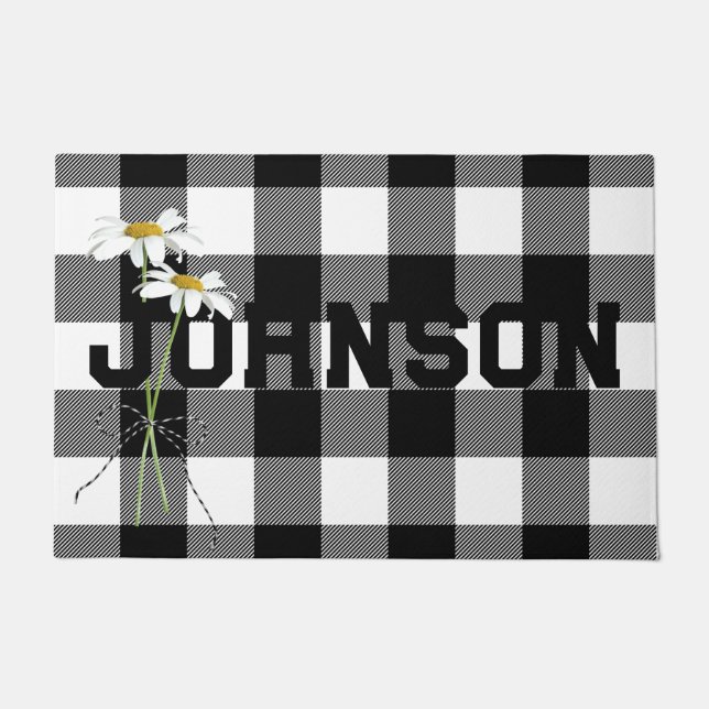 デイジーブーケと名前オンバッファロープレイド ドアマット (正面)