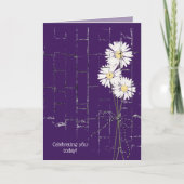 デイジーブーケオンパープルブリック誕生日 カード (正面)