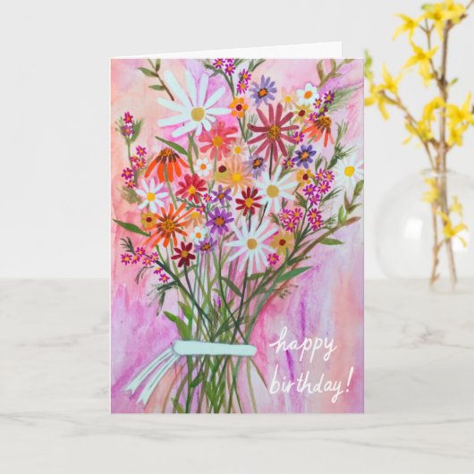 デイジーブーケカスタマイズハッピーバースデーだ！ カード (黄色い花)
