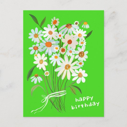 デイジーブーケハッピーバースデーハンドガ色彩の鮮やかウアッシュ ポストカード (正面)