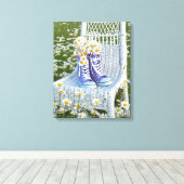 デイジーブーケ入りパープルスニーカー キャンバスプリント (インサイチュ (ウッドフロア))