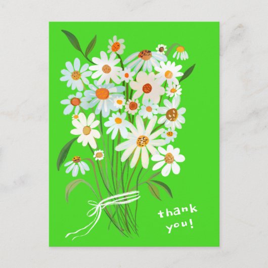 デイジーブーケ色彩の鮮やかハンドグーアッシュありがとう ポストカード (正面)