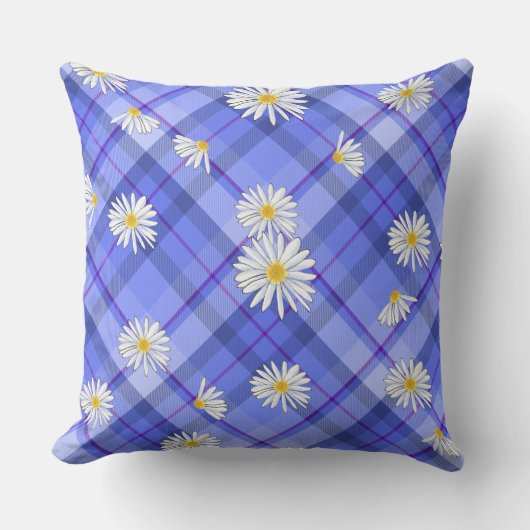 デイジープレイドブルー クッション (正面)