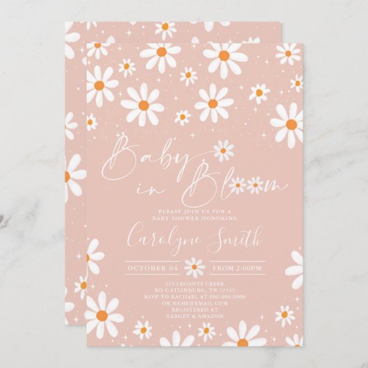 デイジーベビーイン開花ボホベイビーシャワー招待状 招待状 (正面/裏面)