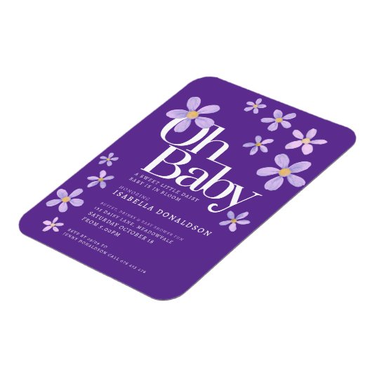 デイジーベビーシャワーああベビー紫招待状 マグネット (左側)