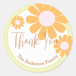 デイジーベビーシャワーありがとうグリーンステッカー ラウンドシール