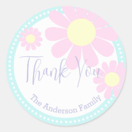 デイジーベビーシャワーありがとう青ステッカー ラウンドシール
